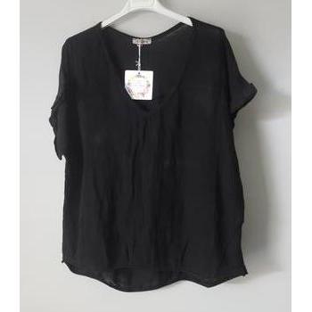 Talia Benson Black Linen T Shirt-Tops-Talia Benson-One Size(8-12)-Après-She