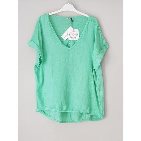 Talia Benson Green Apple Linen T Shirt-Tops-Talia Benson-One Size(8-12)-Après-She