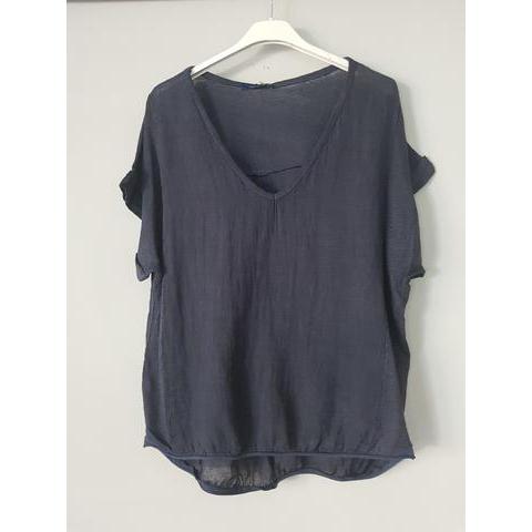 Talia Benson Navy Linen T Shirt-Tops-Talia Benson-One Size(8-12)-Après-She