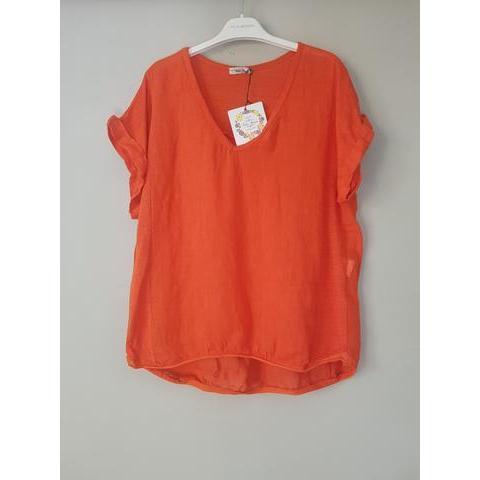 Talia Benson Orange Linen T Shirt-Tops-Talia Benson-One Size(8-12)-Après-She