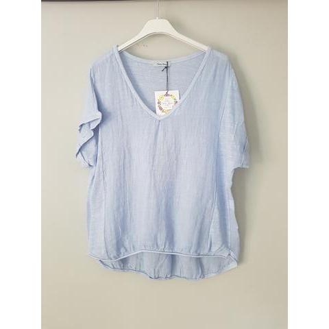 Talia Benson Pale Blue Linen T Shirt-Tops-Talia Benson-One Size(8-12)-Après-She