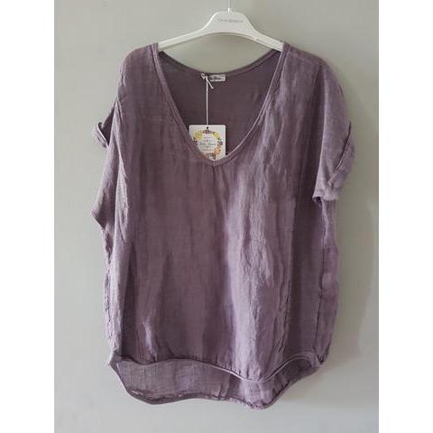 Talia Benson Purple Linen T Shirt-Tops-Talia Benson-One Size(8-12)-Après-She