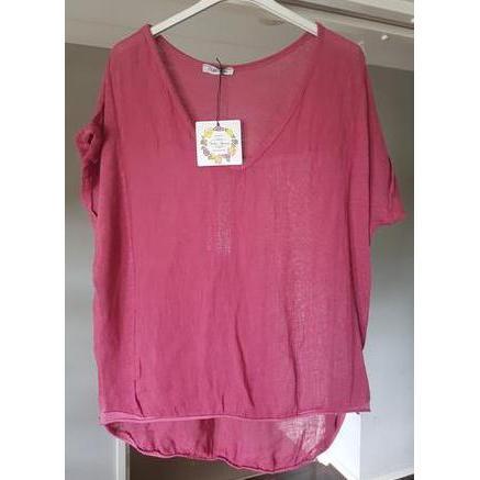 Talia Benson Rasberry Linen T Shirt-Tops-Talia Benson-One Size(8-12)-Après-She