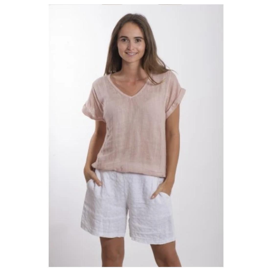 Talia Benson Rose Linen T Shirt-Tops-Talia Benson-One Size(8-12)-Après-She