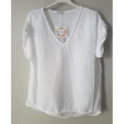 Talia Benson White Linen T Shirt-Tops-Talia Benson-One Size(8-12)-Après-She