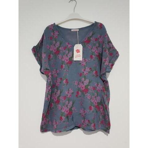 Talia Benson Charcoal Floral Linen T Shirt-Tops-Talia Benson-One Size(8-12)-Après-She